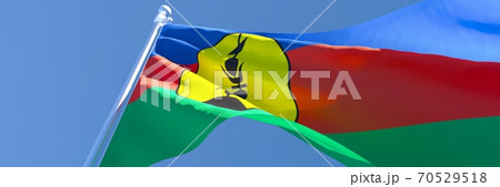 3D rendering of the national flag of New Caledonia waving in the wind 70529518