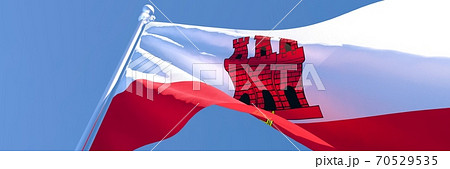3D rendering of the national flag of Gibraltar waving in the wind 3D rendering of the national flag of Gibraltar waving in the wind 70529535
