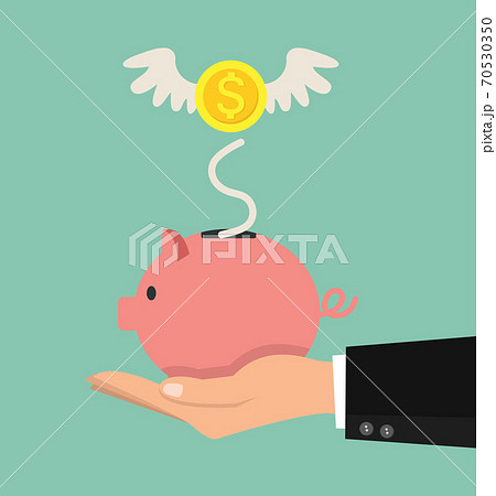 Hands holding wings flying over Piggy Bank Hands holding wings flying over Piggy Bank 70530350