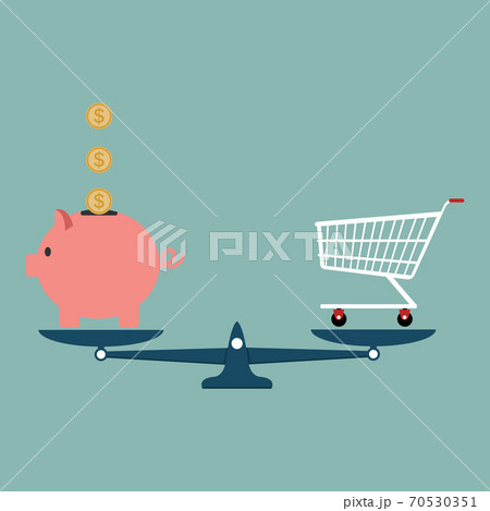 Piggy Bank with shopping cart on weighing machine Piggy Bank with shopping cart on weighing machine 70530351