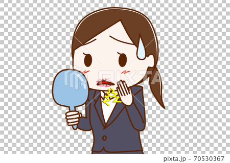 A woman in a suit that hurts because her lips are dry and dry 70530367