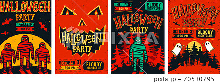 Halloween posters set. Vector collection of Halloween invitations or greeting cards. 70530795