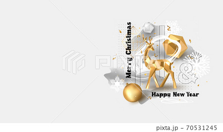 Merry Christmas and Happy New Year greeting card template. Vector illustration. 70531245