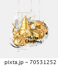 Merry Christmas and Happy New Year background. 2020 greeting card. Collage design with gold elements: deer, gift box, cristmas tree, balls 70531252