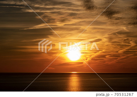 Beautiful Sunset over the Sea Horizon - Cinque Terre Liguria Italy 70531267