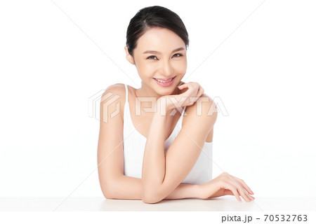 Beautiful young asian woman with clean fresh skin on white background, Face care, Facial treatment, Beautiful young asian woman with clean fresh skin on white background, Face care, Facial treatment, 70532763