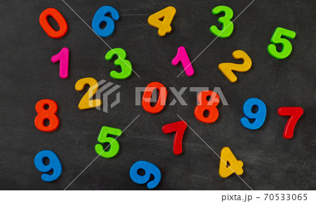 Colorful numbers background on blackboard top view Colorful numbers background on blackboard top view 70533065