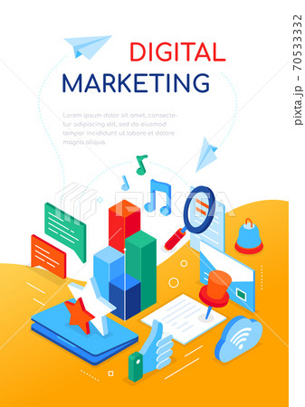 Digital marketing concept - modern isometric web banner Digital marketing concept - modern isometric web banner 70533332