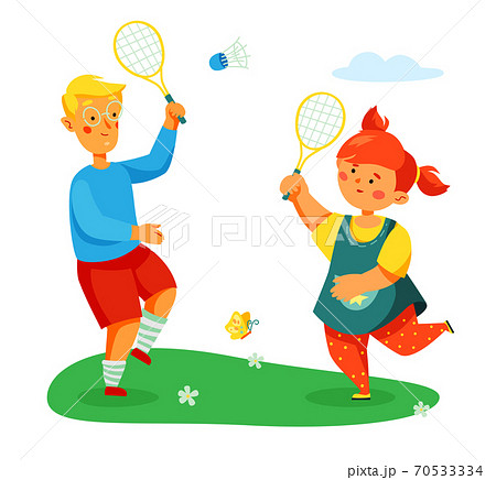 Children playing badminton - colorful flat design style illustration Children playing badminton - colorful flat design style illustration 70533334
