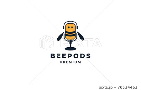 cute bee with podcast music modern logo vector illustration design cute bee with podcast music modern logo vector illustration design 70534463