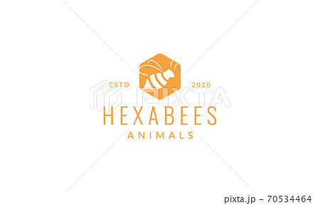 silhouette bee on honey comb modern logo vector illustration design 70534464