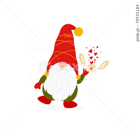 Cute gnome holding an envelope with hearts Cute gnome holding an envelope with hearts 70535184