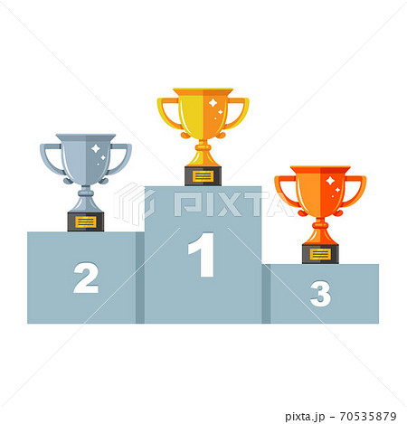 pedestal with three cups. gold, silver and bronze. award ceremony pedestal with three cups. gold, silver and bronze. award ceremony 70535879