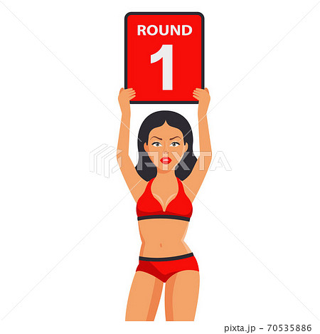 sports girl with a sign in her hands announces the first round sports girl with a sign in her hands announces the first round 70535886