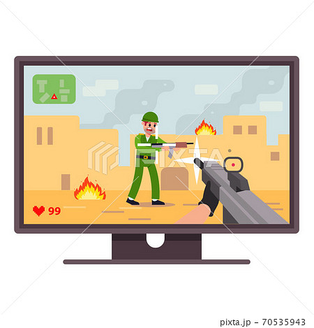 playing a computer game on a computer playing a computer game on a computer 70535943