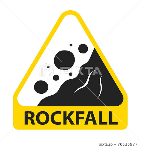 yellow rockfall road sign.  70535977