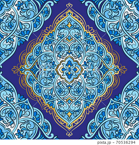 Gold and blue luxury ornament seamless pattern.  70536294