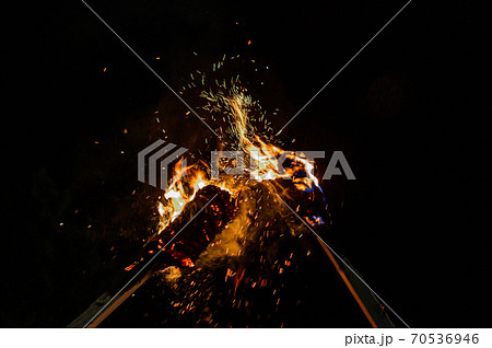 two torches, two torches burning, bright fire from a torch with fire. 70536946