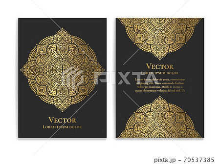 Black and gold invitation card with mandala. Black and gold invitation card with mandala. 70537385