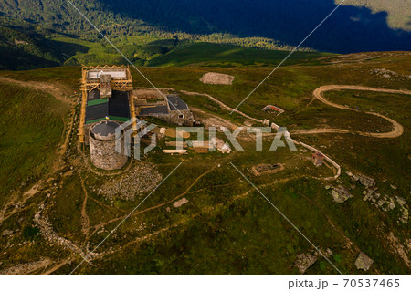 Black Mountain or Pip Ivan, one of the highest peaks of the Carpathians, the White Elephant Observatory, top view of the trails to the popular mountain. 70537465