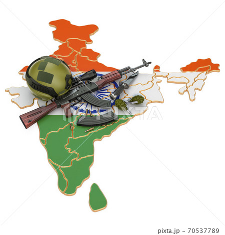 Military force, army or war conflict in India concept. 3D rendering Military force, army or war conflict in India concept. 3D rendering 70537789