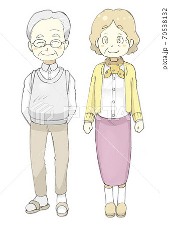 おじいさんとおばあさんの立ち姿のイラスト素材