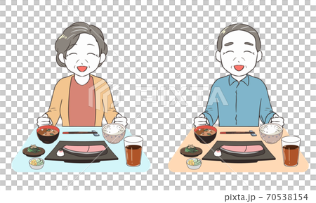 笑顔で食事を行う　シニア 70538154