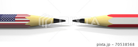 Pencils with flags of the USA and Austria. Political conflict concept. 3d rendering 70538568