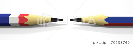 Flags of France and Russia on the pencils, 3d rendering 70538749