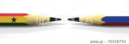 Two pencils with flags of Ghana and Russia, political conflict related 3d rendering Two pencils with flags of Ghana and Russia, political conflict related 3d rendering 70538750