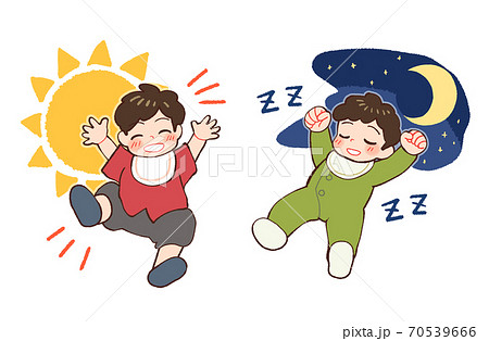 昼間元気で夜ぐっすりな赤ちゃんのイラストのイラスト素材