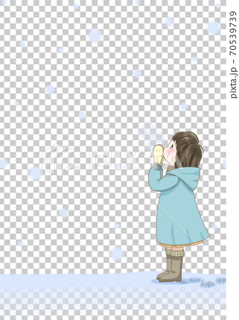 雪を見る女の子 青のコート 背景透過 のイラスト素材
