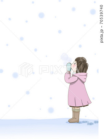 雪を見る女の子 ピンクのコート 背景透過 のイラスト素材