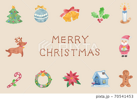 クリスマスカード 水彩アイコン MERRY CHRISTMAS クリスマスカード 水彩アイコン MERRY CHRISTMAS 70541453