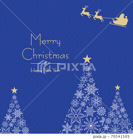 雪の結晶でできたクリスマスツリーとサンタのフレームa 正方形 青 文字ありのイラスト素材