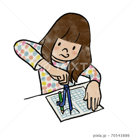 コンパスで図を書く女の子のイラスト素材