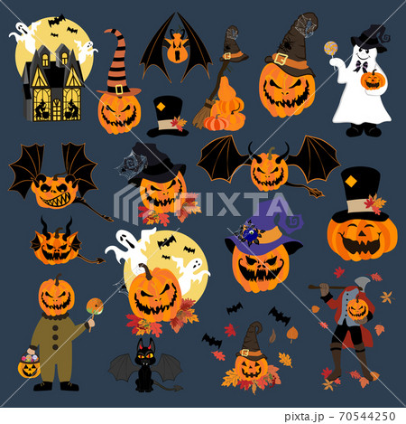 Halloween pumpkins and monsters set vector illustration 70544250
