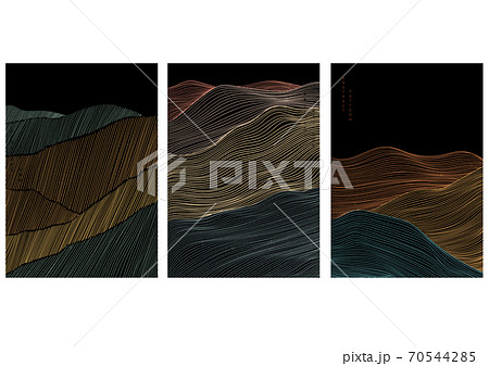 Abstract landscape background with line pattern vector. Japanese wave template in vintage style. 70544285