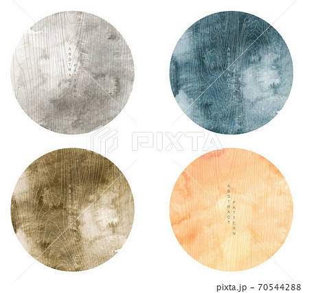 Watercolor texture background with line flat pattern vector. Japanese circle card design with wooden elements template. 70544288