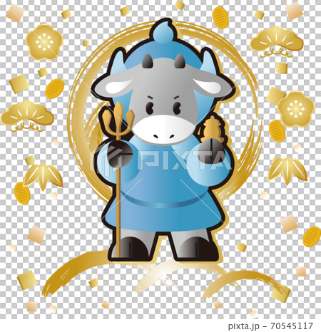 New Year's card 2021 ox year cow's seven lucky gods Bishamonten illustration material New Year's card 2021 ox year cow's seven lucky gods Bishamonten illustration material 70545117