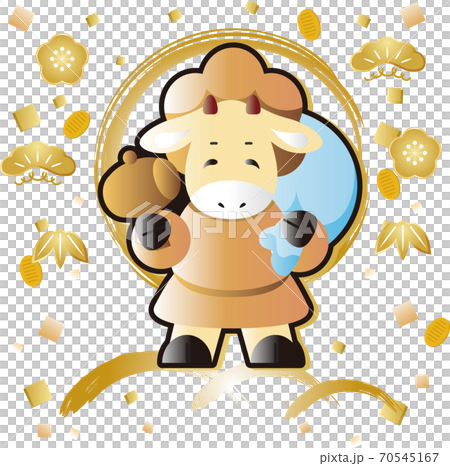 年賀状　2021　丑年　牛の七福神　大黒天　イラスト素材 70545167
