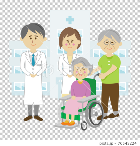 総合病院の前で患者と先生のイラストイメージ 70545224