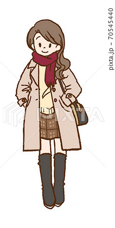 秋冬ファッション コートとマフラーの女の子全身のイラスト素材