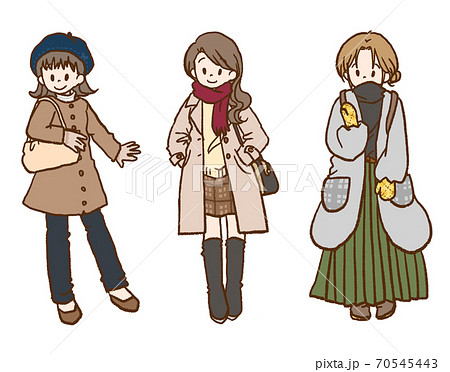 秋冬ファッション コートの女の子全身セットのイラスト素材