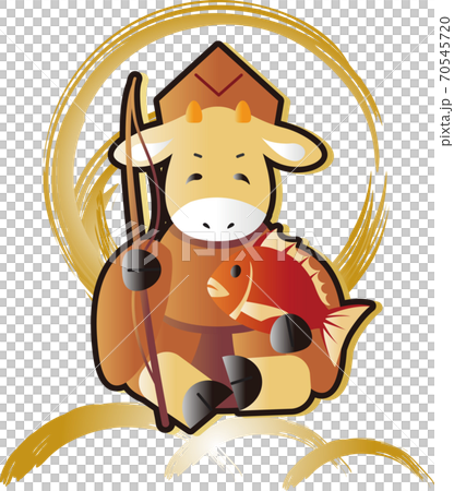 New Year's card 2021 ox year Ebisu illustration material New Year's card 2021 ox year Ebisu illustration material 70545720
