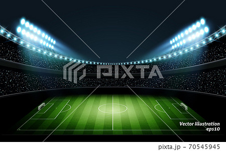 ライトアップされた夜のサッカースタジアム ベクターイラストレーションのイラスト素材
