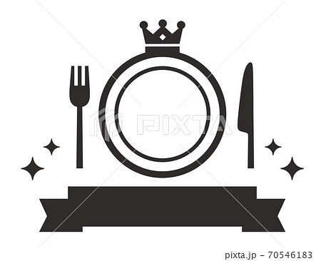 シンプルな食器や王冠 リボンのグルメランキング素材 白黒のイラスト素材