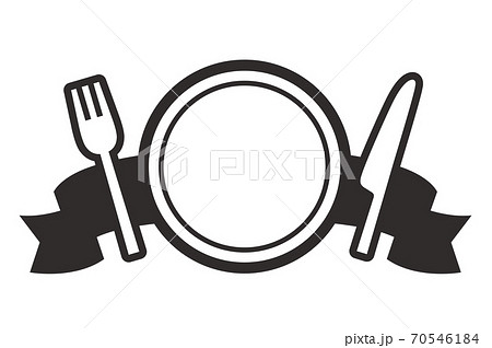 ナイフやフォークと皿をシンプルなリボンで飾ったランキング素材のイラスト素材