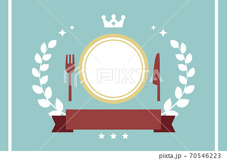 ナイフやフォークのシンプルな食器と月桂樹のランキング素材のイラスト素材