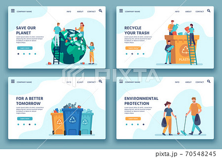 Recycling trash landing page. People collecting and sorting garbage for recycle. Eco lifestyle. Reduce environment pollution web site vector 70548245